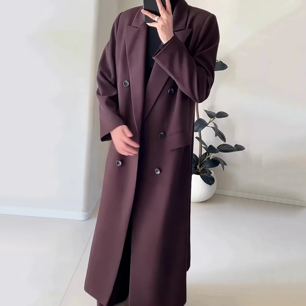 Twotwinstyle свободный бордовый плащ со сращенными карманами для женщин - Фотография_2