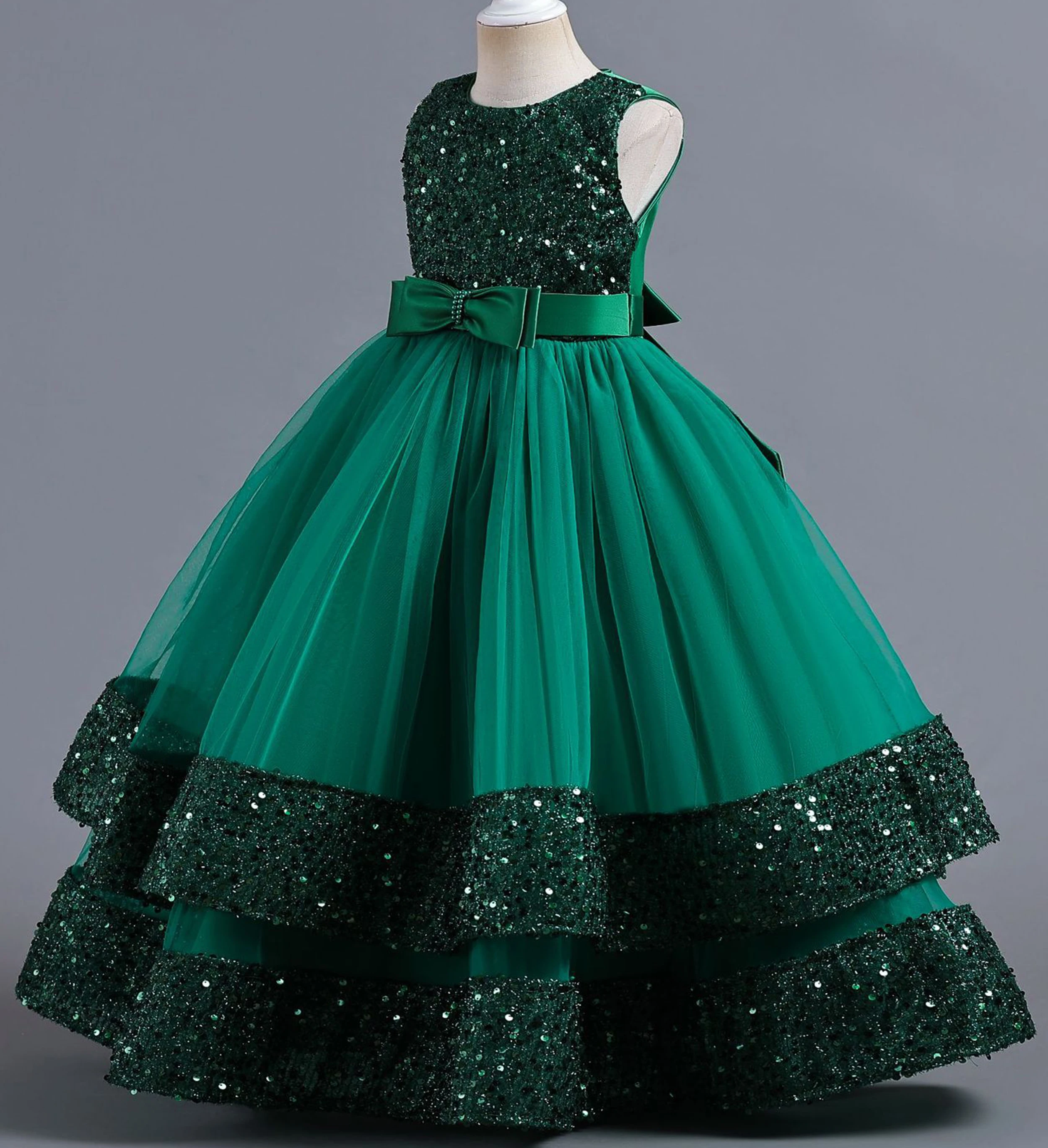 Детское вечернее платье с блестками и цветами - Фотография_5