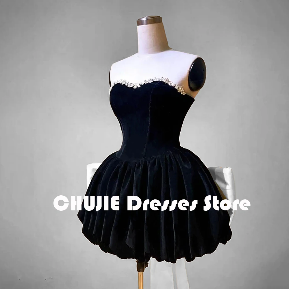 Black velour mini vestido de graduación - Фотография_3