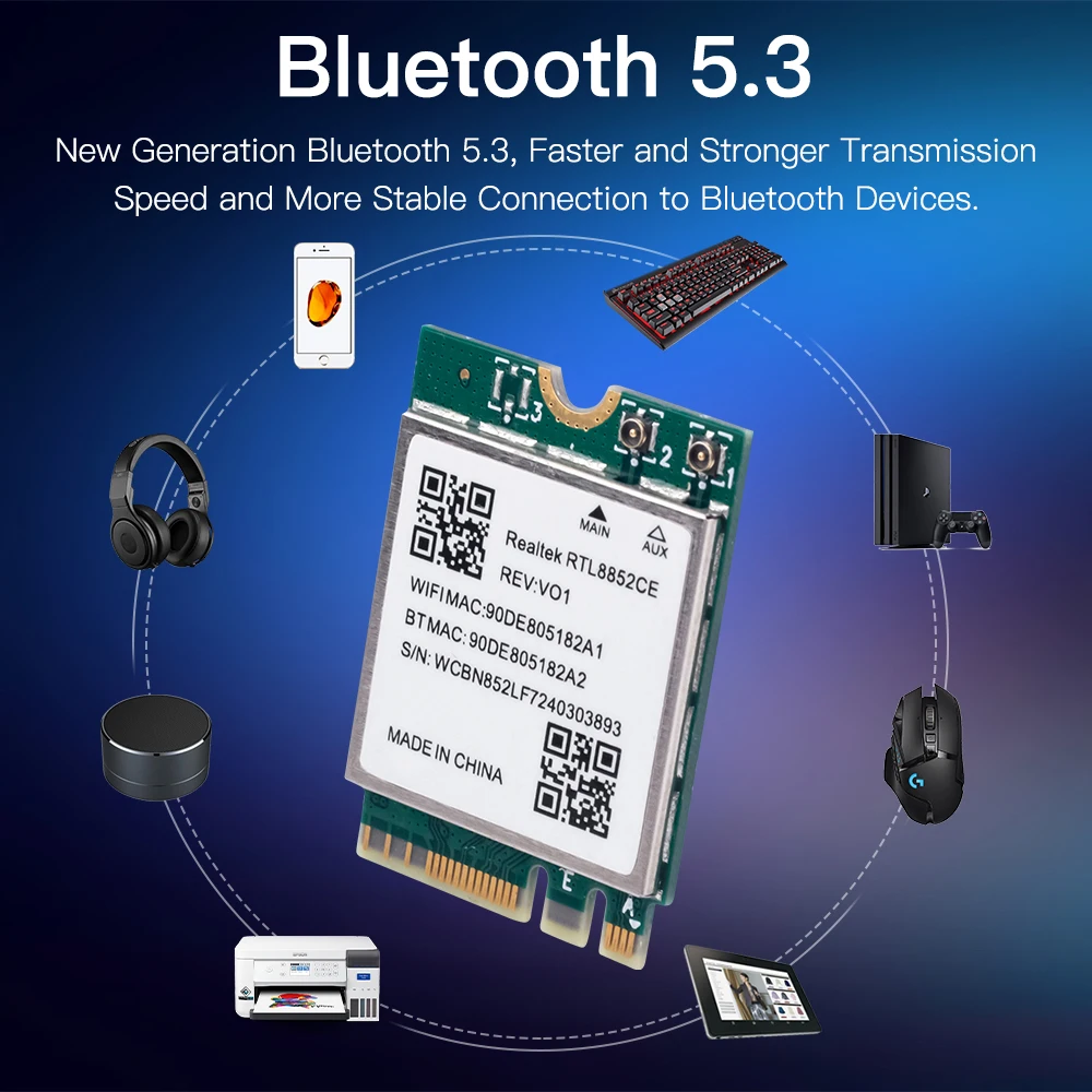 Сетевая карта wi-fi 6e rtl8852ce m.2 5400 мбит/с 802.11ax bluetooth 5.3 - Фотография_5