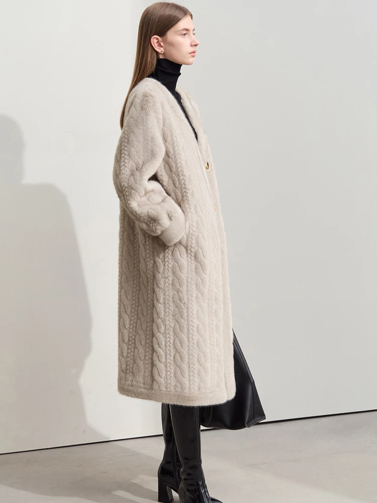 Женский утепленный длинный кардиган с искусственный мехом - Фотография_4