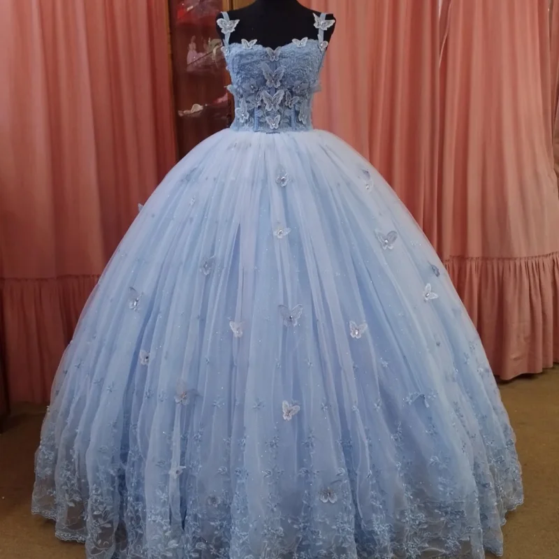 Простое голубое платье quinceanera - Фотография_2