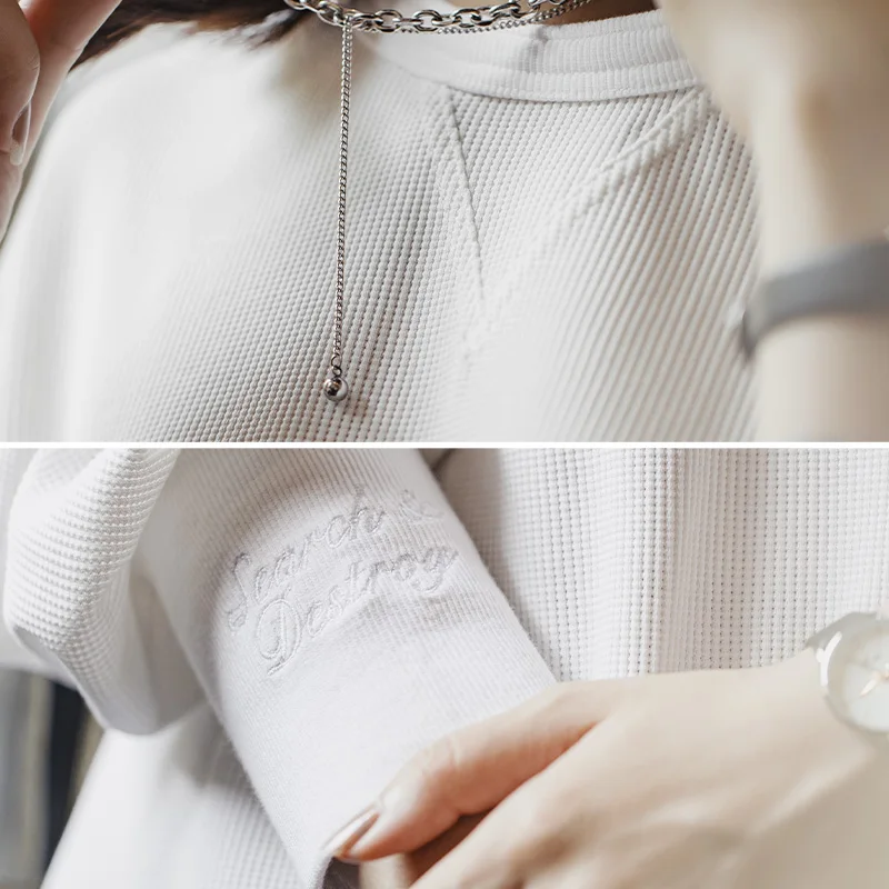 Белый вафельный трикотажный тканевый свитшот maden - Фотография_2