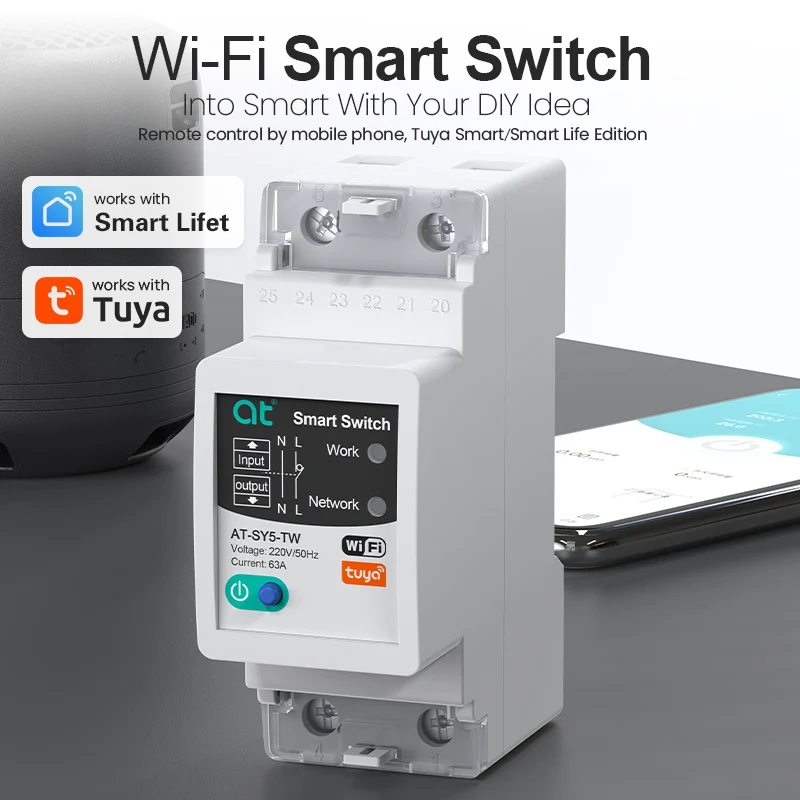 Умный автоматический выключатель tuya wifi 2p 63a