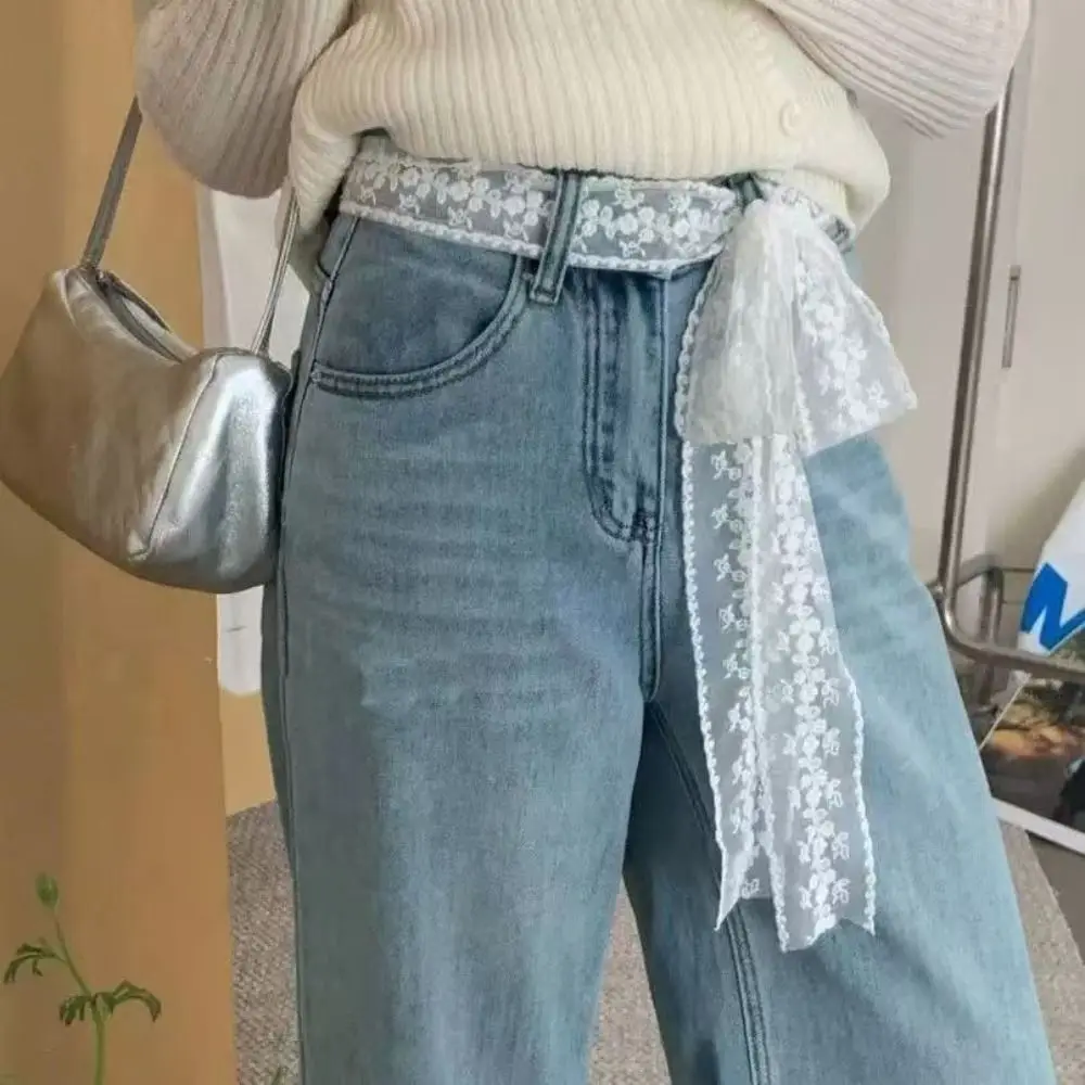 Модный длинный кружевной пояс y2k с бантом и цветочным кружевом - Фотография_2