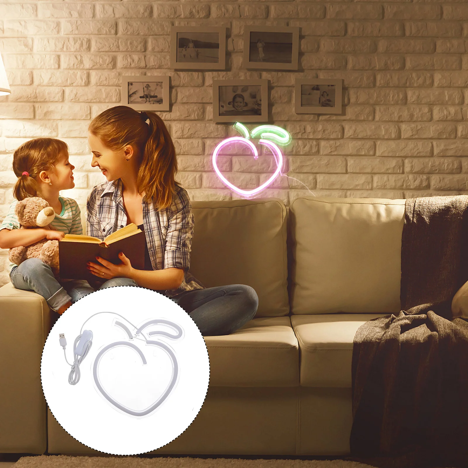 Светодиодная неоновая вывеска в форме персика с питанием от usb - Фотография_2