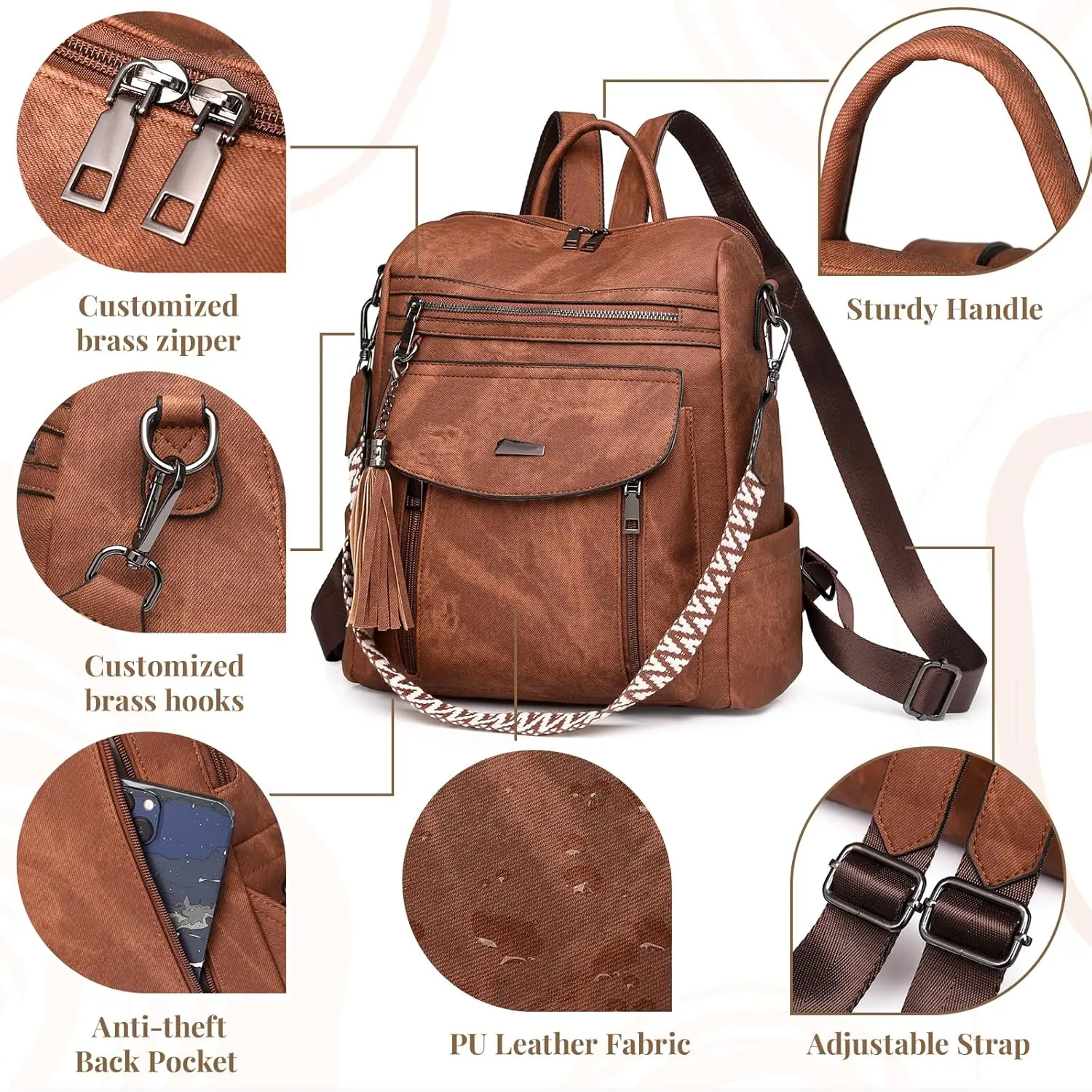 Женский рюкзак из искусственной кожи |   модная женская сумка с кисточками - Фотография_5