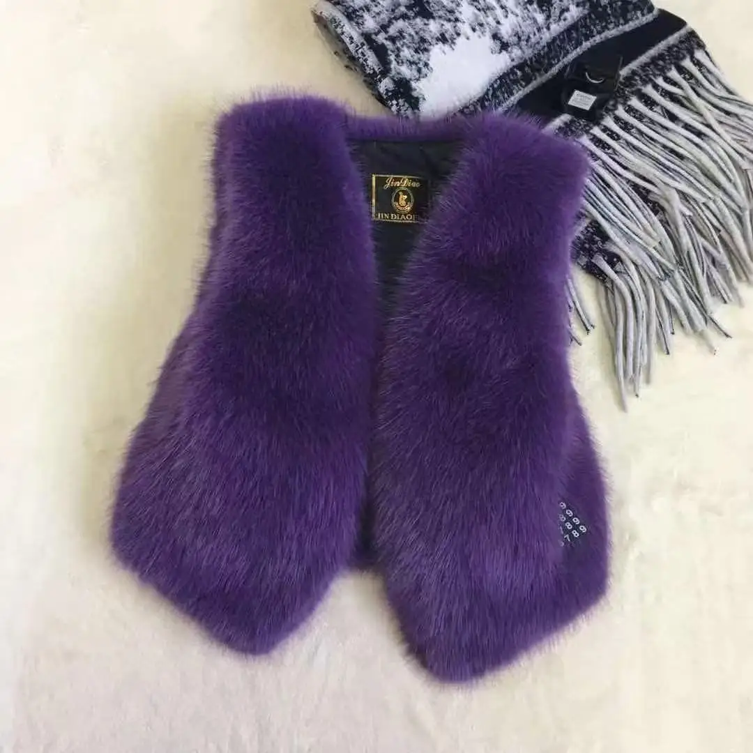 Праздничный женский короткий жилет из искусственного лисьего меха - Фотография_6