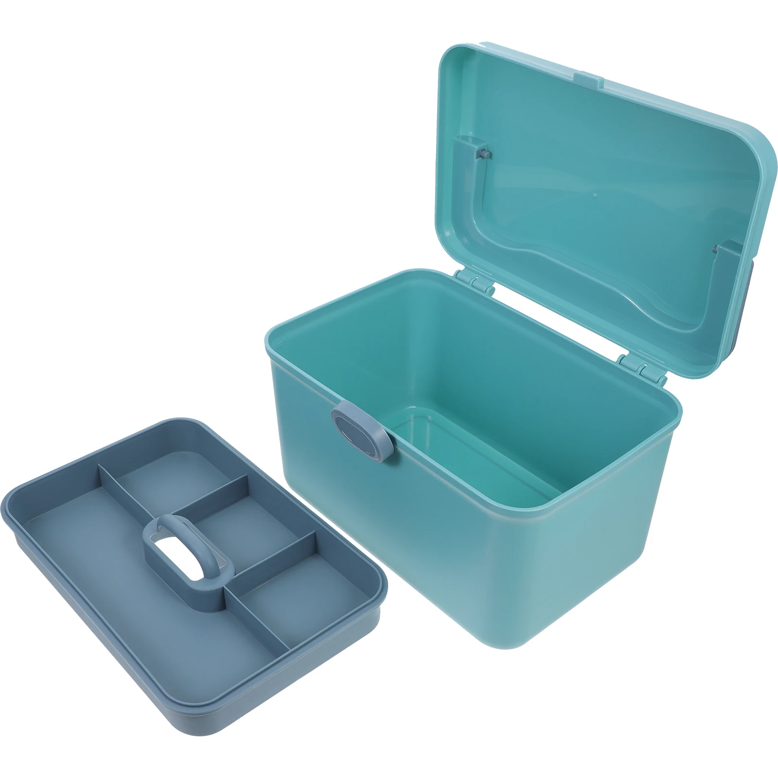 Синяя большая вместительная коробка для хранения лекарств с ручкой