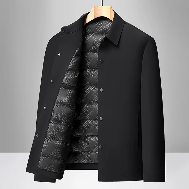 Высококачественный мужской роскошный пуховик с лацканами и 3d вырезом