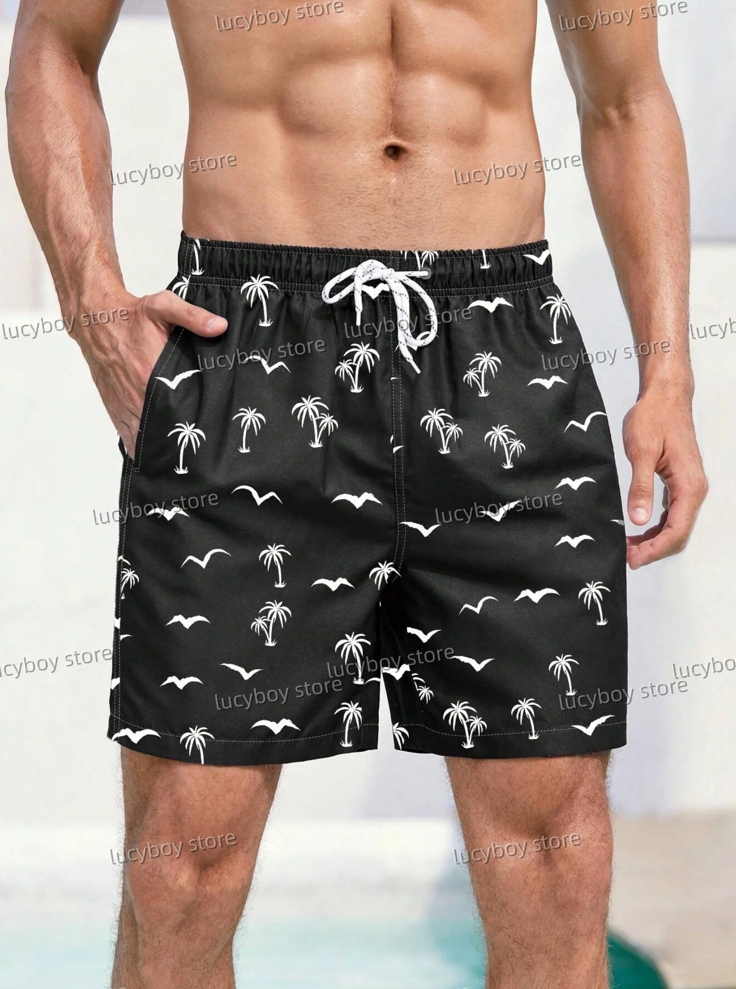 Мужские шорты в праздничном стиле с принтом кокосовой пальмы - Фотография_2