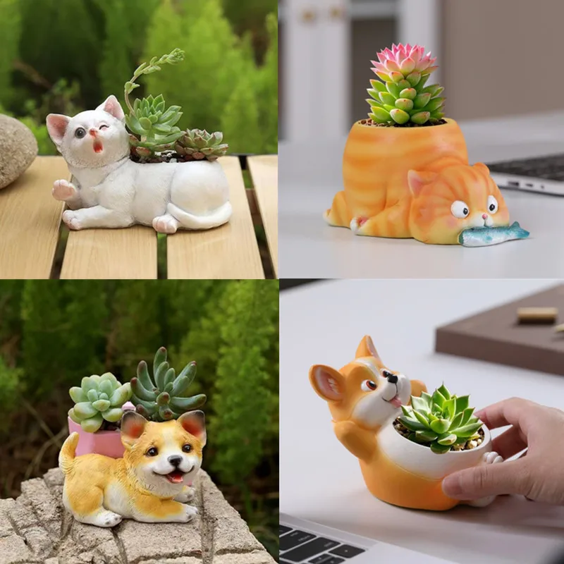 Diy щенок и котенок цементный цветочный - Фотография_2