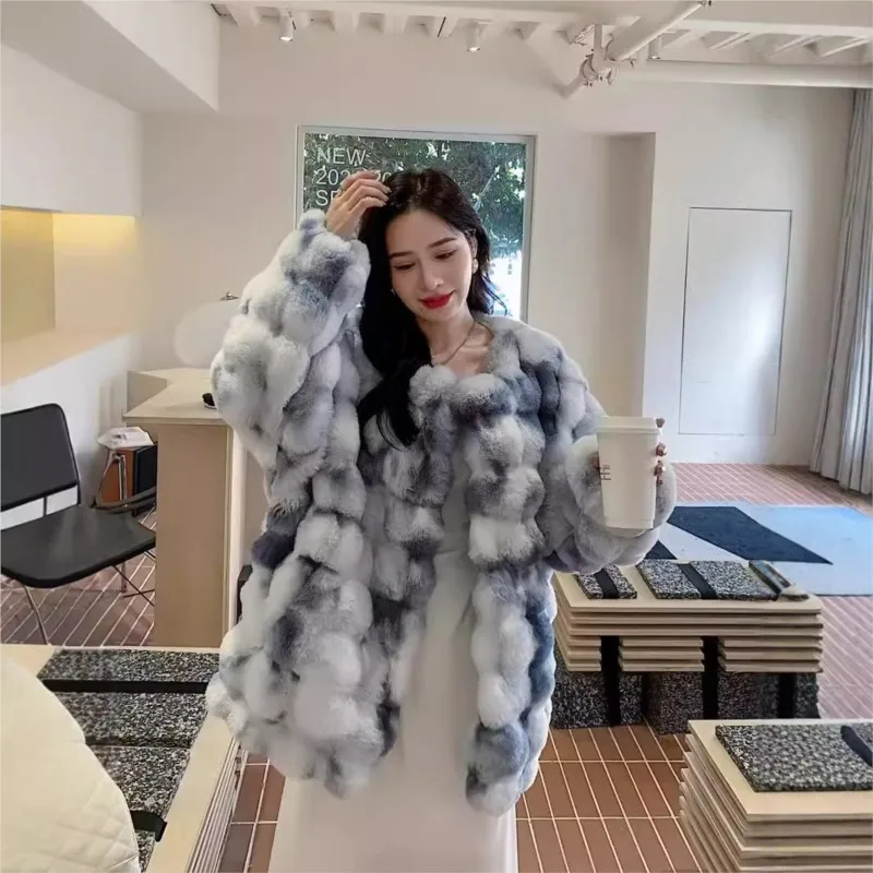 Новое окрашенное в галстук мех и плюшевое пальто со свободным принтом - Фотография_2