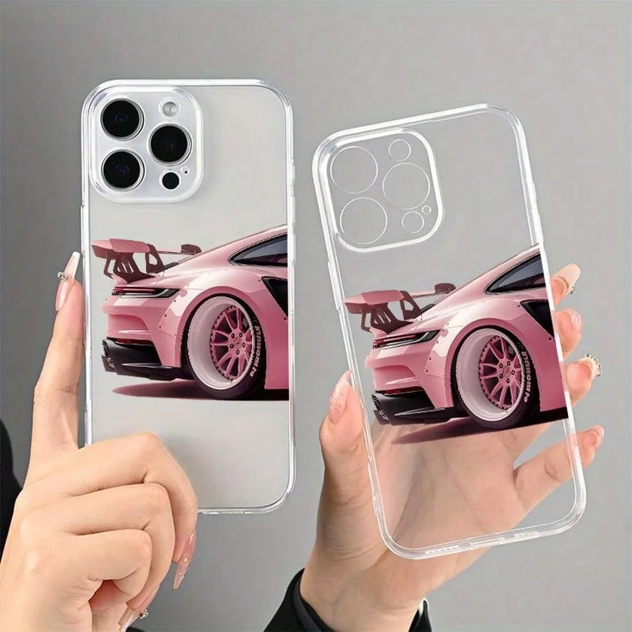Прозрачный чехол для телефона с розовым автомобильным узором для iphone 17 - Фотография_2