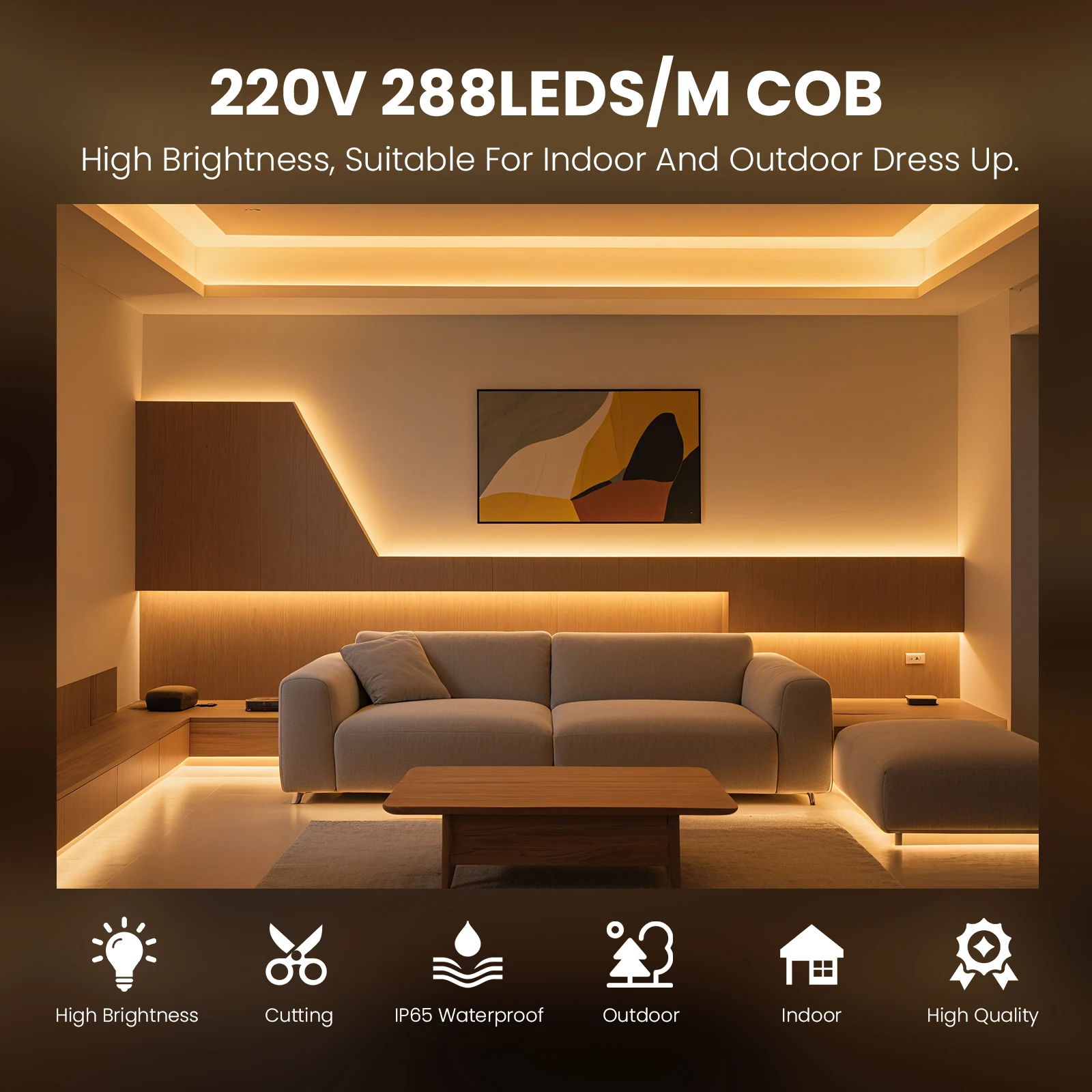 220v cob led strip light with switch/dimmer - Фотография_2