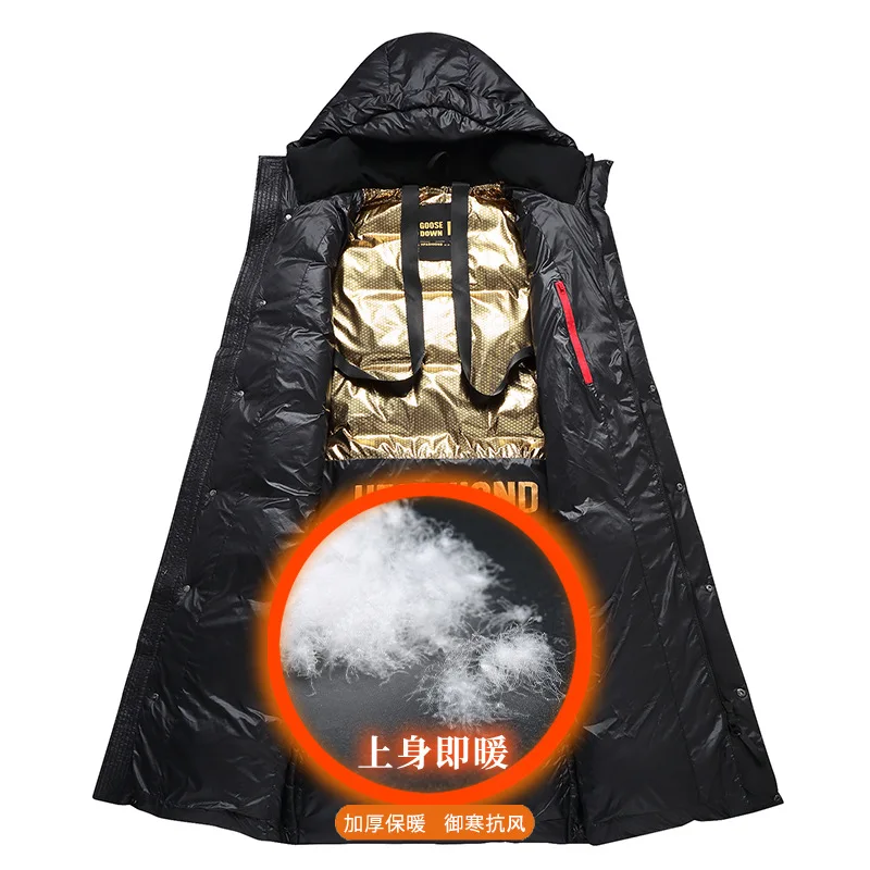 Зимние мужские теплые длинные парки с капюшоном на белом утином пуху - Фотография_2