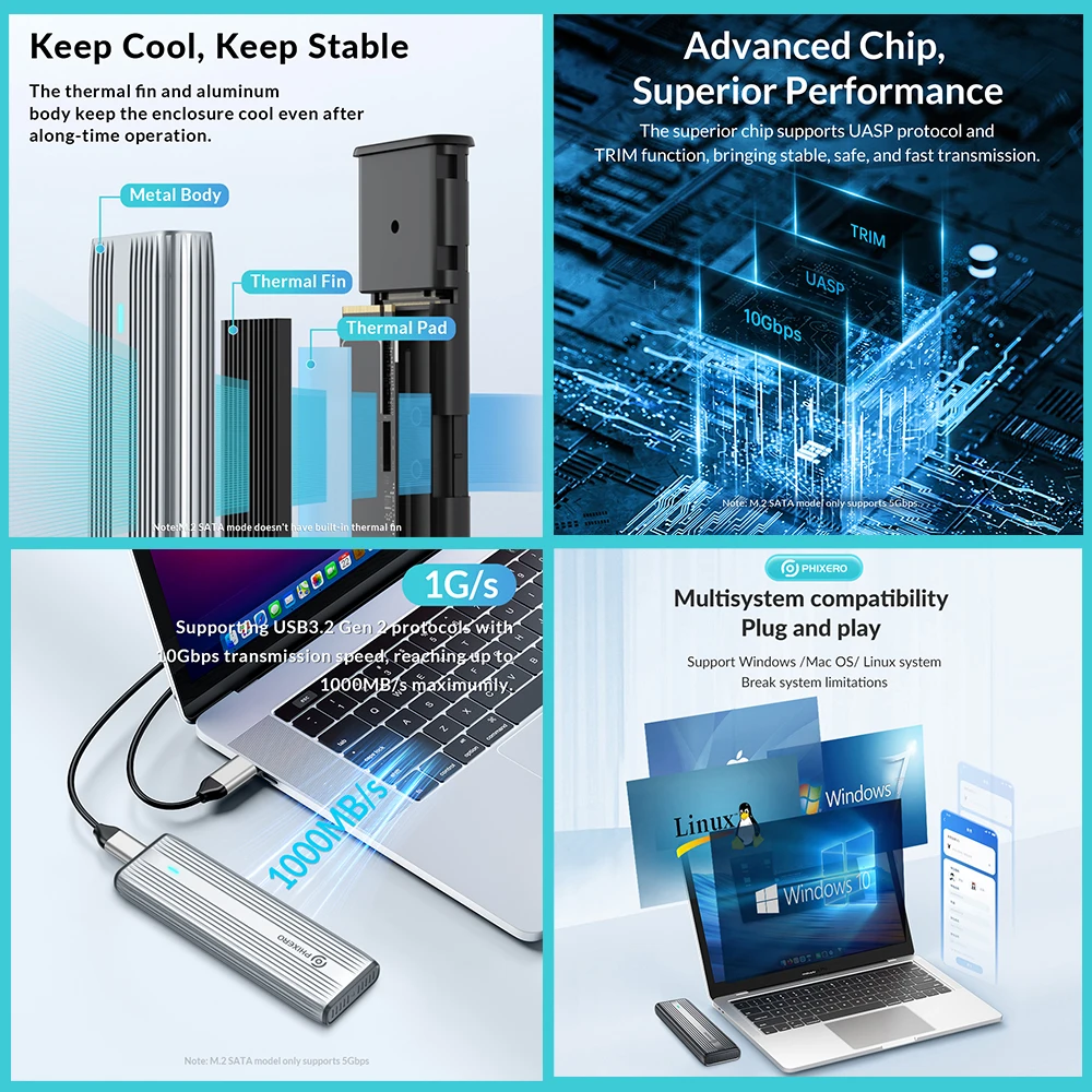 Phixero m.2 nvme sata ssd корпус - Фотография_3