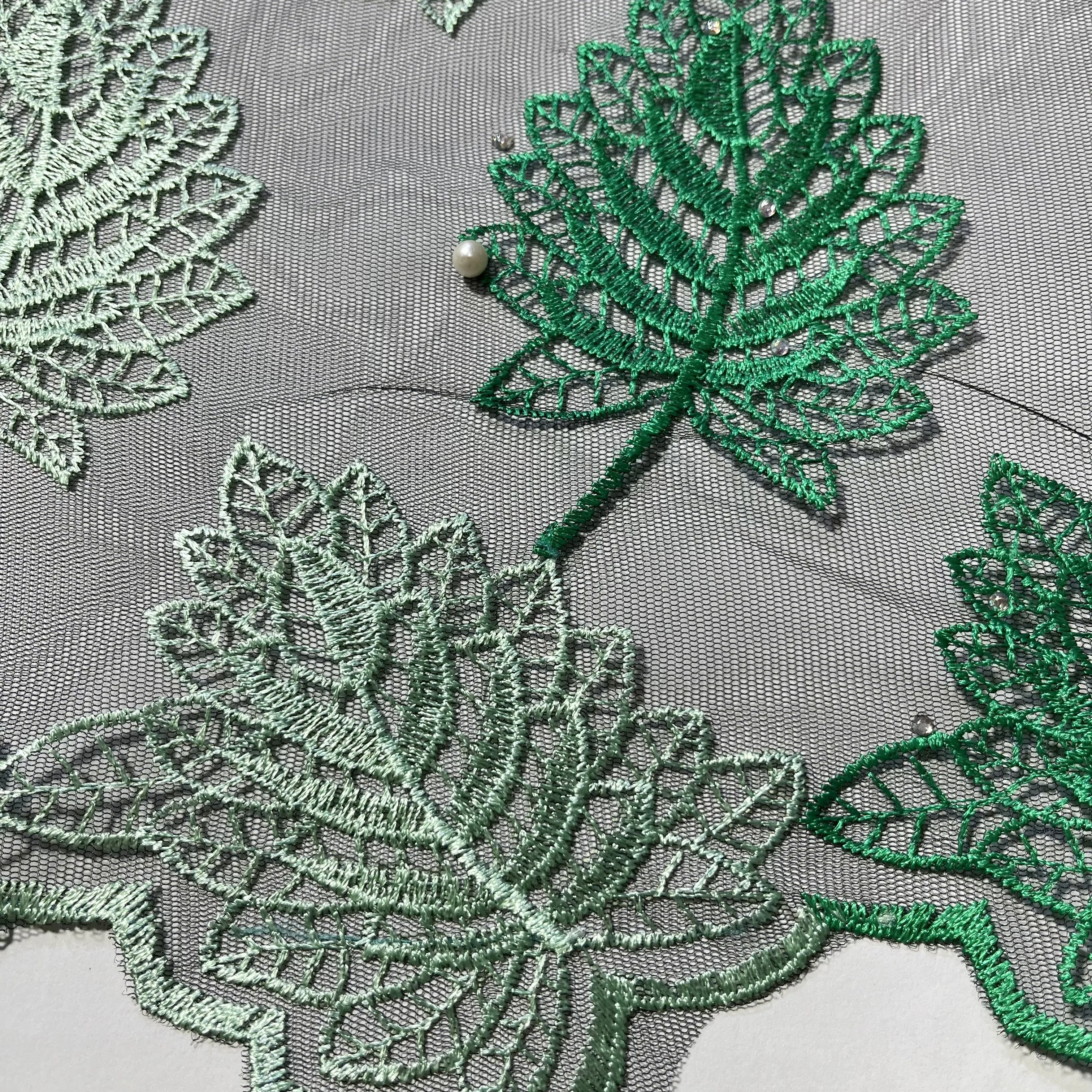 Зеленая свадебная нигерийская сетчатая ткань - Фотография_2