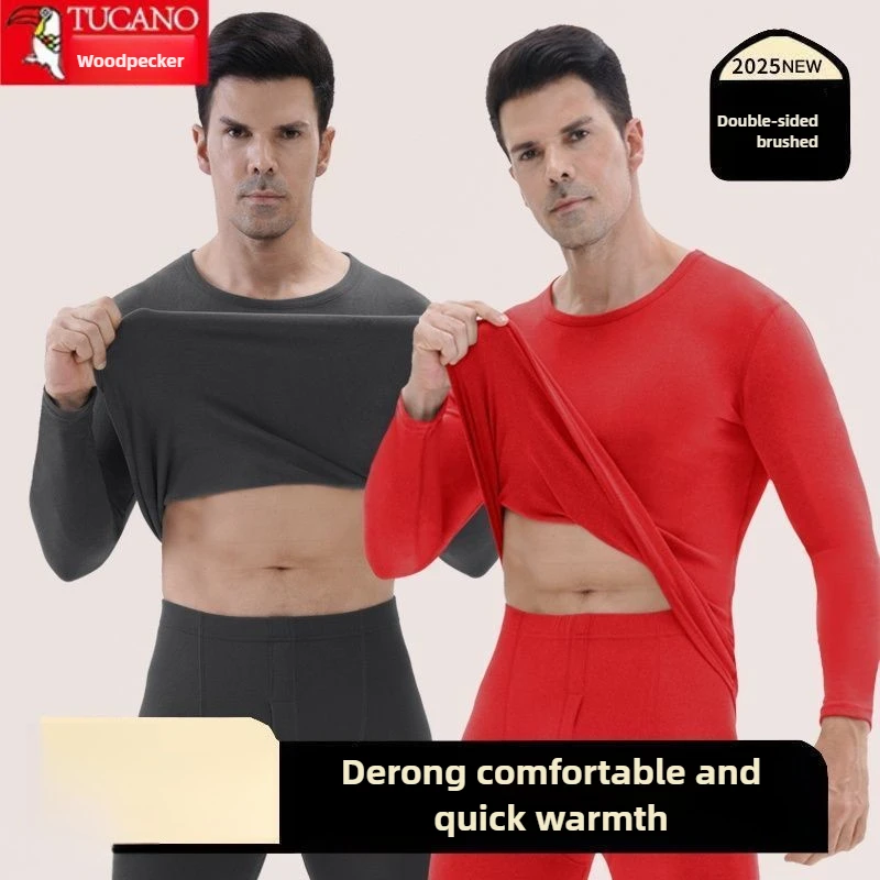 Дятел, осенне-зимний двусторонний бархатный внутренний теплый костюм - Фотография_5