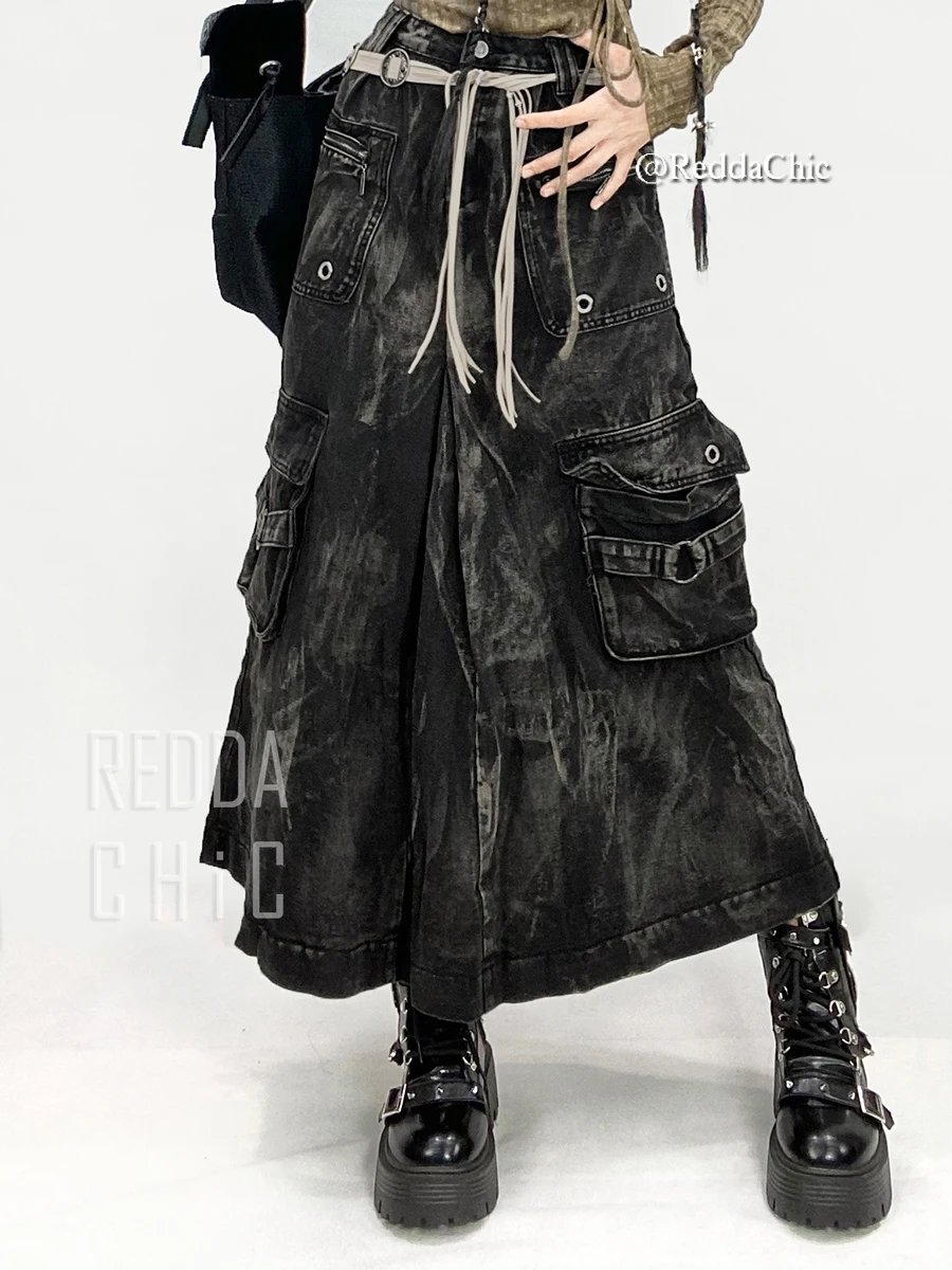 Reddachic icon женская джинсовая юбка-карго с люверсами - Фотография_5