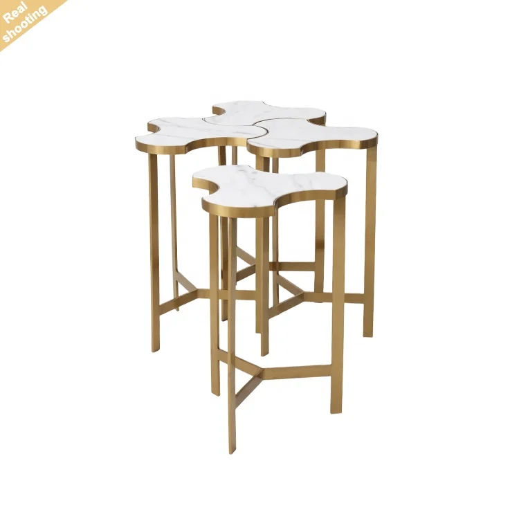 Современный роскошный мраморный столик золотого цвета из нержавеющей стали
