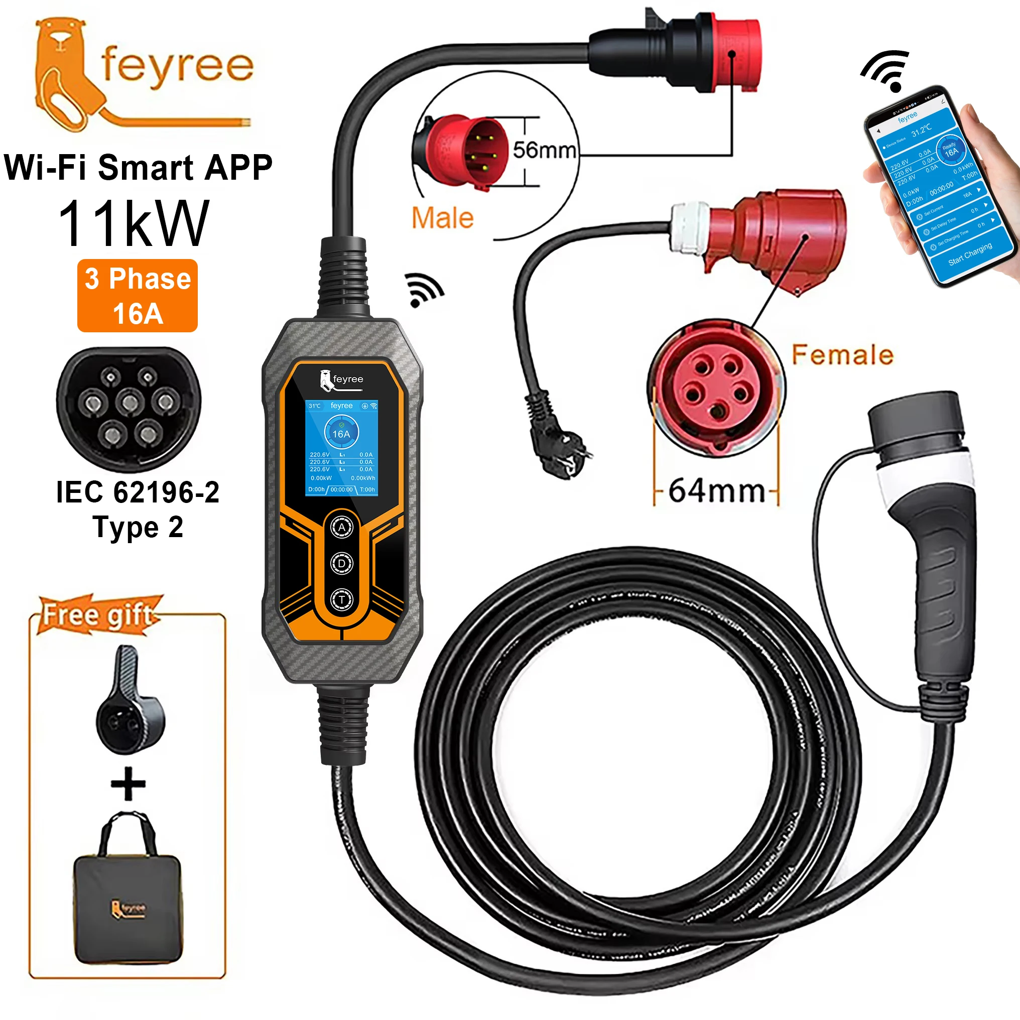 Feyree 11 квт type2 16a 3-фазное