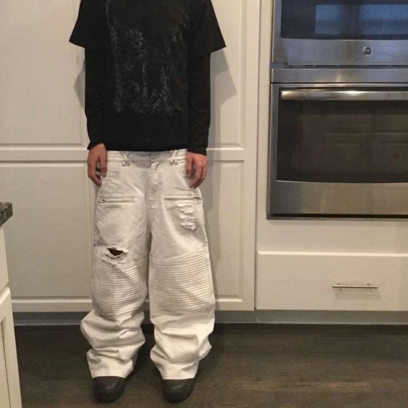 Y2k ретро байкерские джинсовые брюки с карманами на молнии - Фотография_4