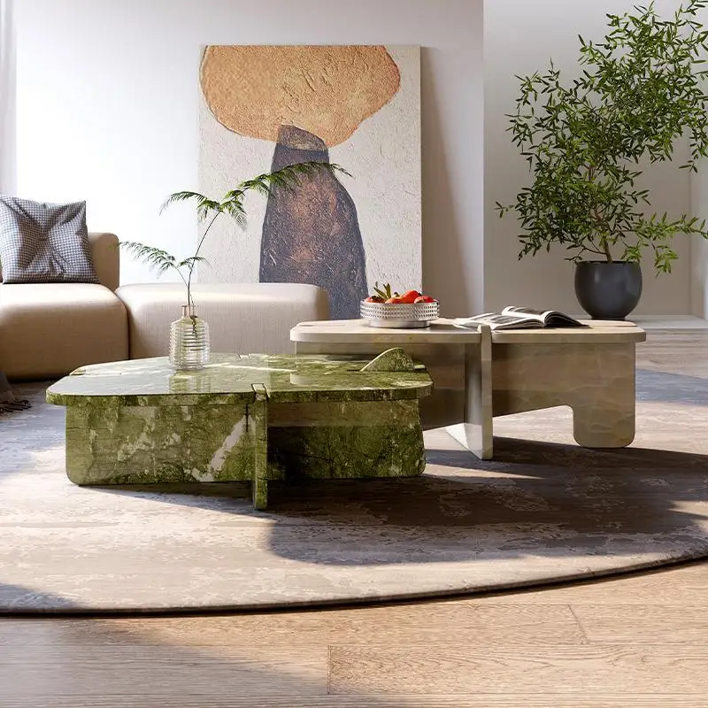 Дизайнерский набор журнальных столиков из натурального мрамора