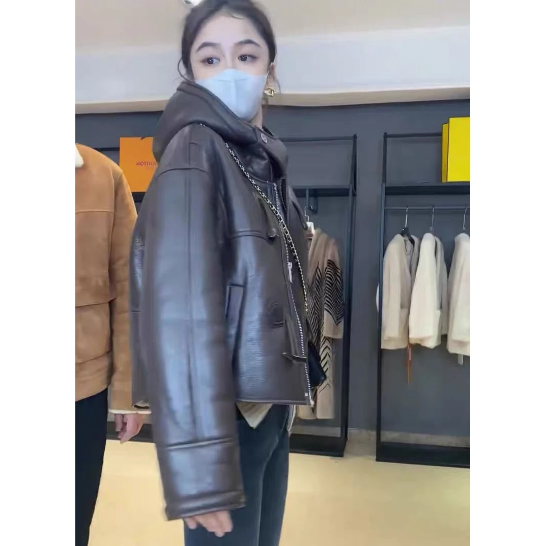 Новинка 202, осенне-зимняя мото куртка из овечьей шерсти - Фотография_4