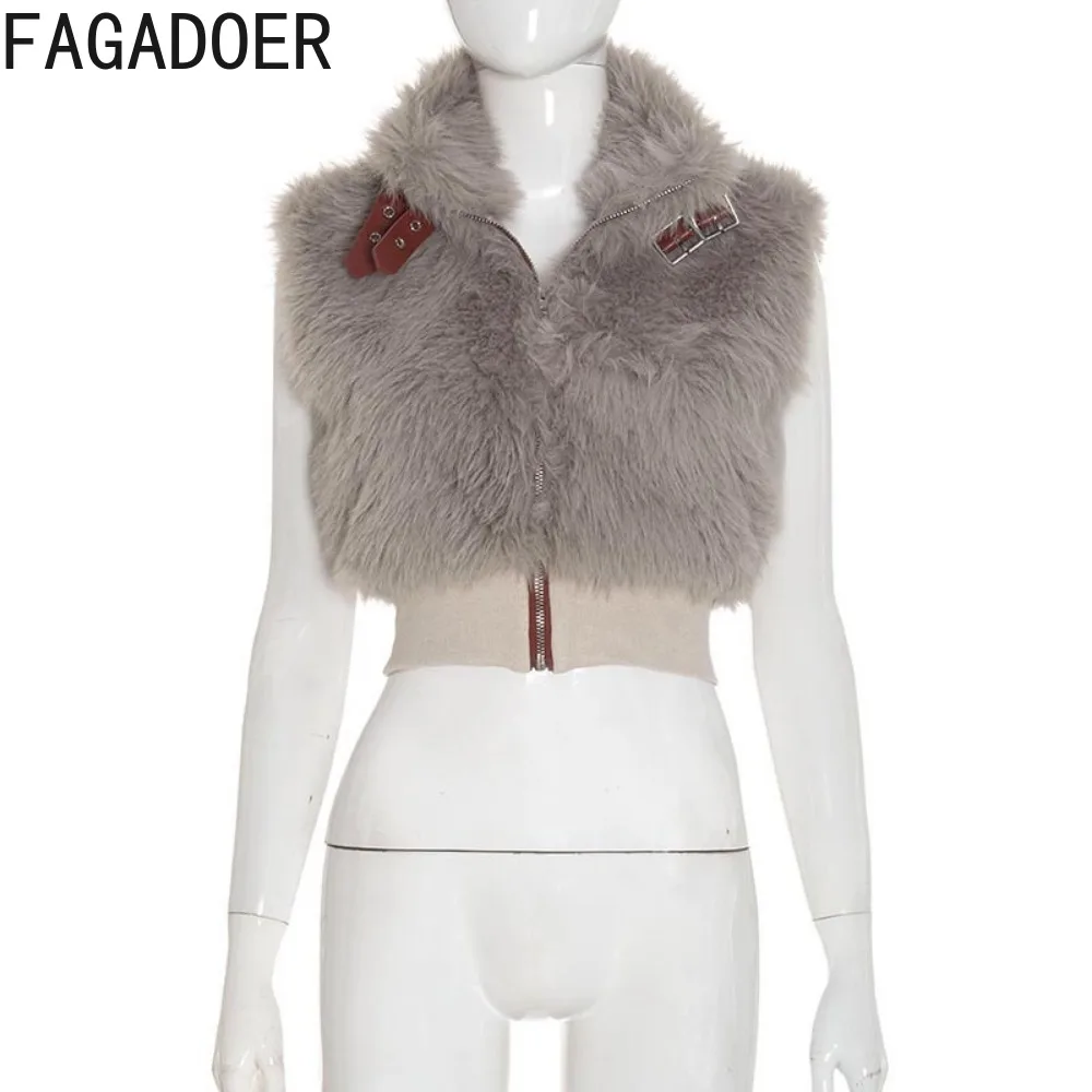 Fagadoer осенний новый модный меховой лоскутный жилет для женщин - Фотография_5