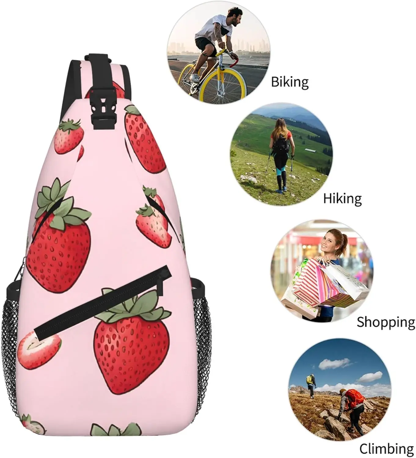 Нагрудная сумка через плечо с клубничным узором - Фотография_6