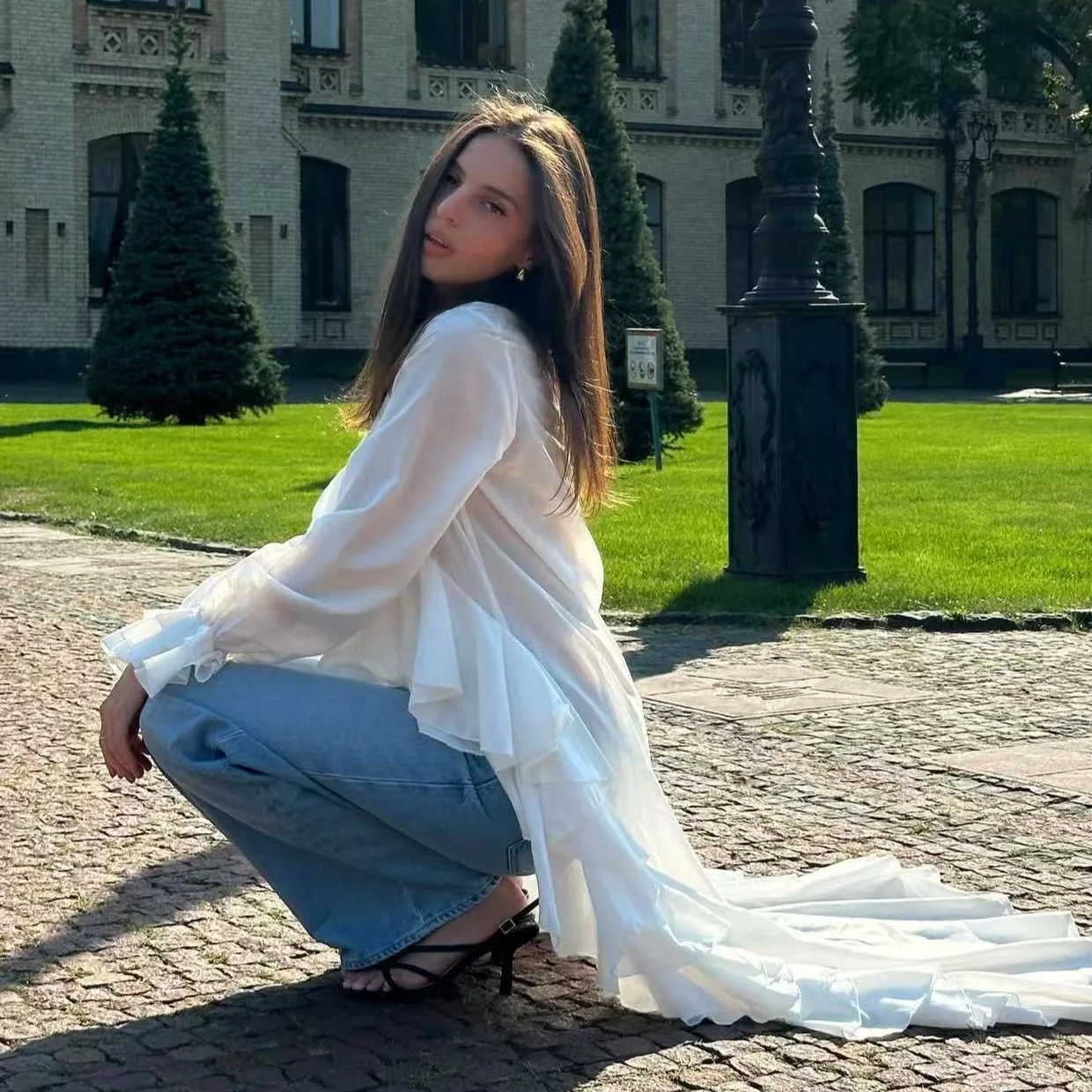 Женская блузка, однотонный пуловер с v-образным вырезом - Фотография_3