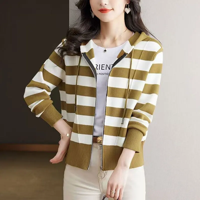 Повседневные полосатые пуловеры с капюшоном - Фотография_3