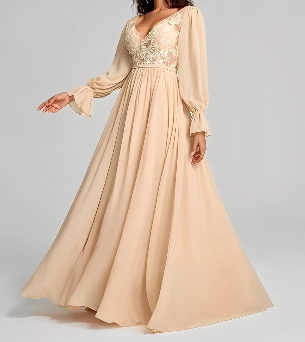 Платья подружки невесты с v-образным вырезом и длинным рукавом для свадьбы - Фотография_3