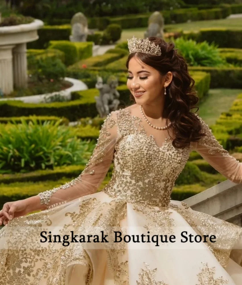 Роскошное платье quinceanera цвета шампанского - Фотография_3