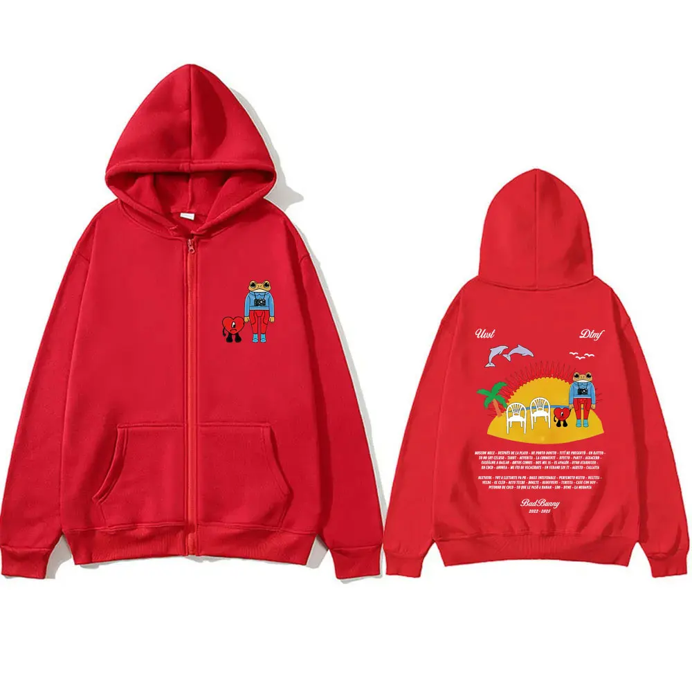 Рэпер bad bunny print zipper hoodie - Фотография_4