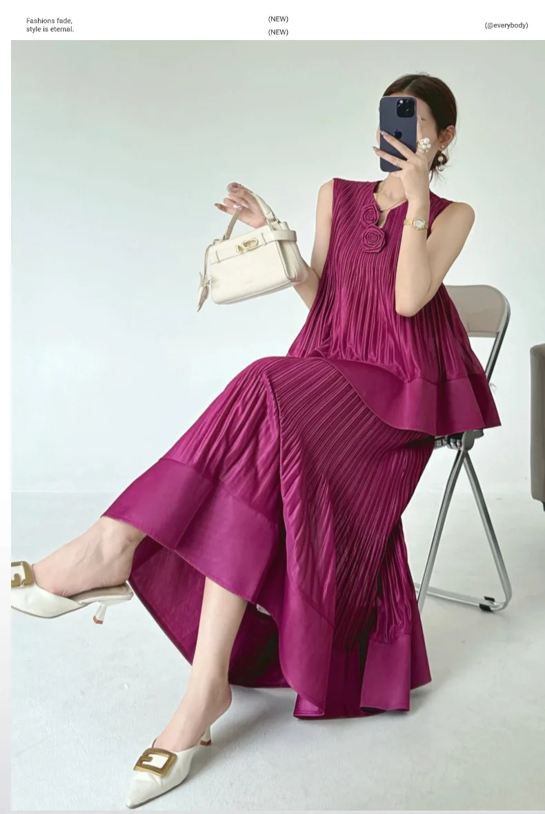 Черный плиссированный женский костюм с юбкой miyake - Фотография_6