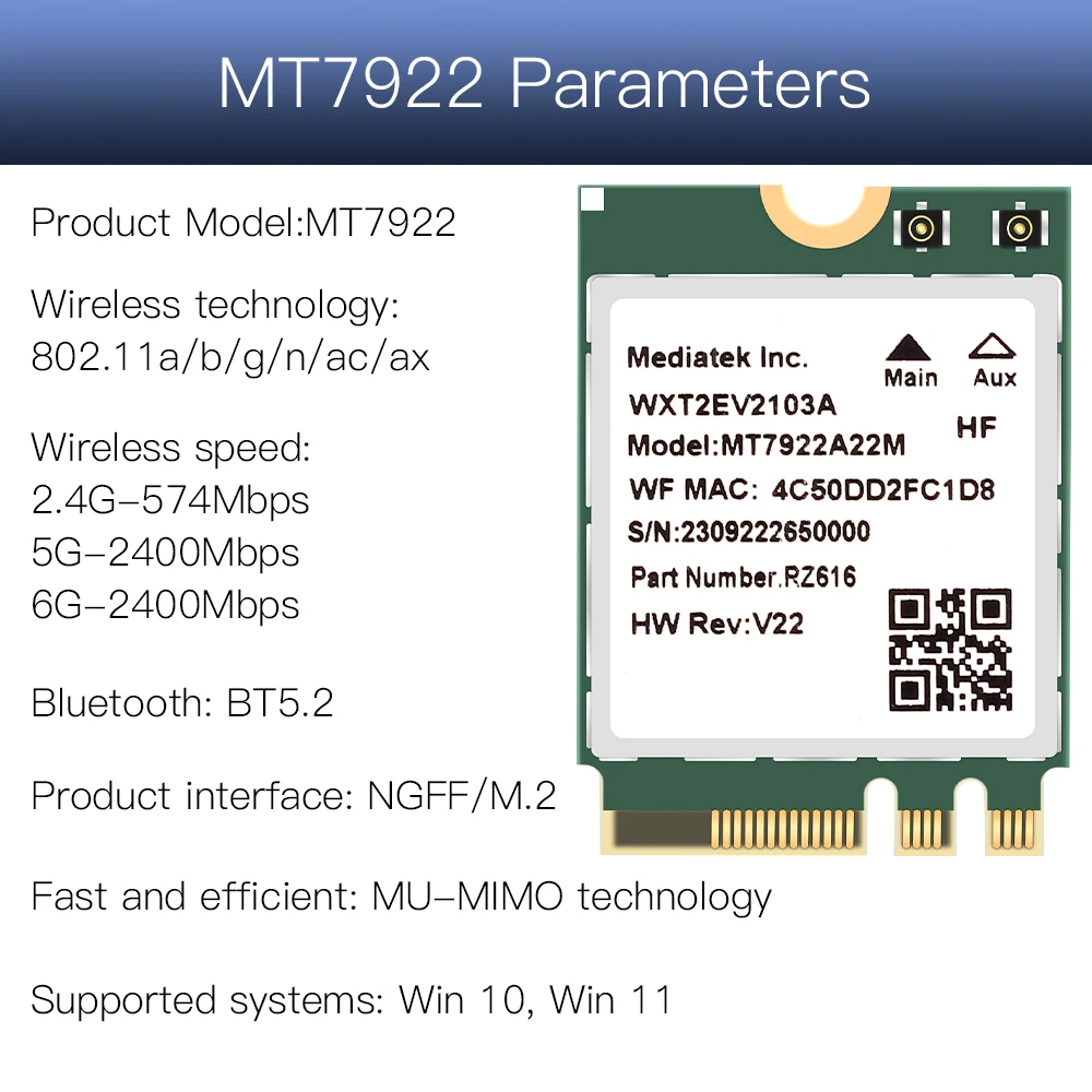 Wifi6e mt7922 bluetooth 5.2 беспроводной адаптер 2 - Фотография_5