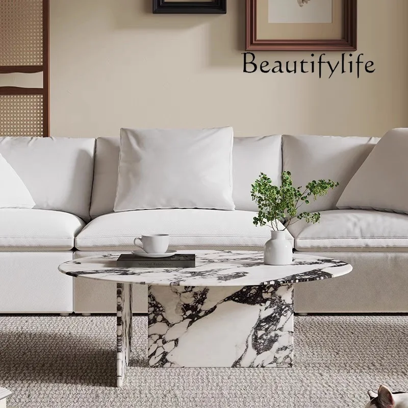 Журнальный столик y из натурального мрамора во французском кремовом стиле - Фотография_2