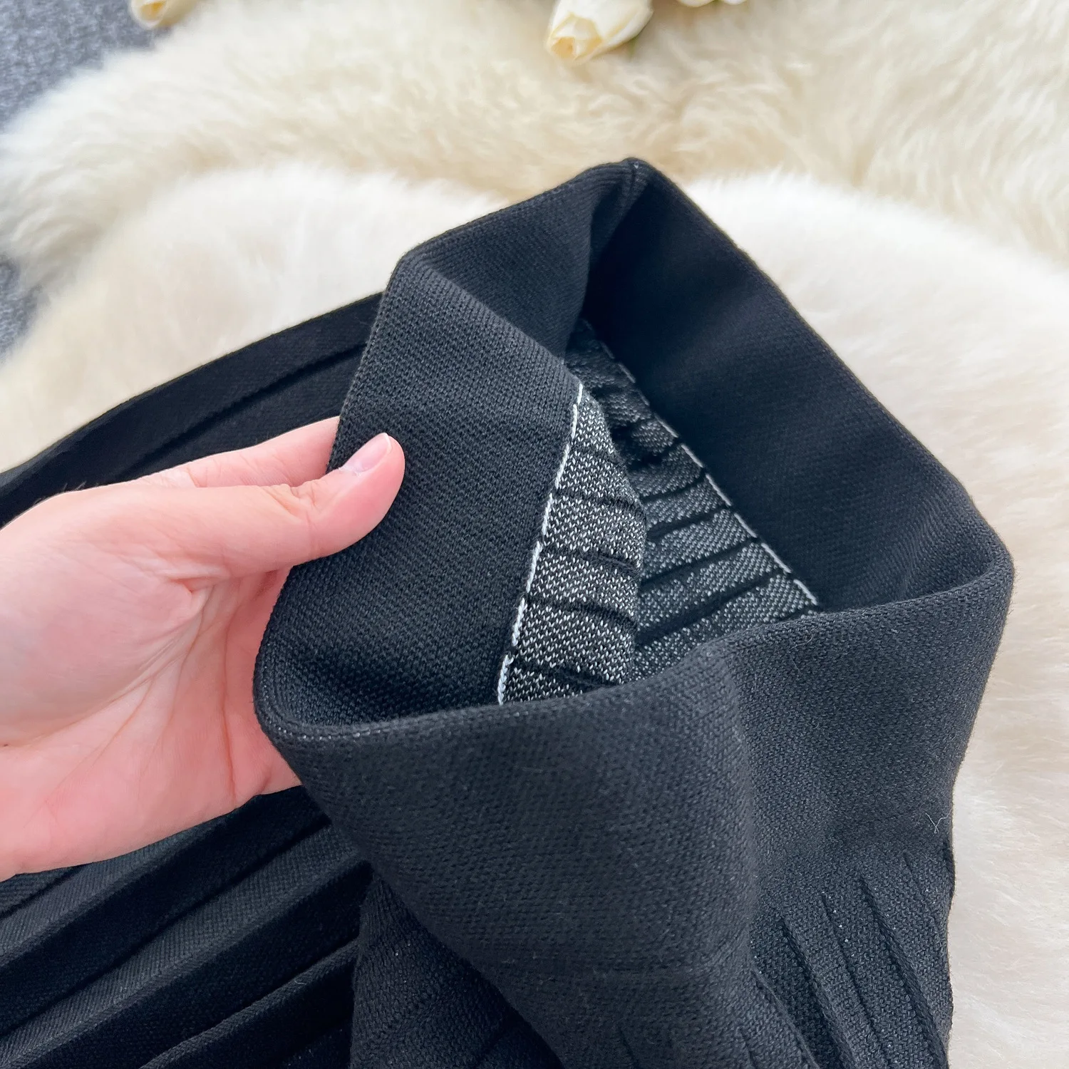 Женские однотонные плиссированные юбки до щиколотки - Фотография_2