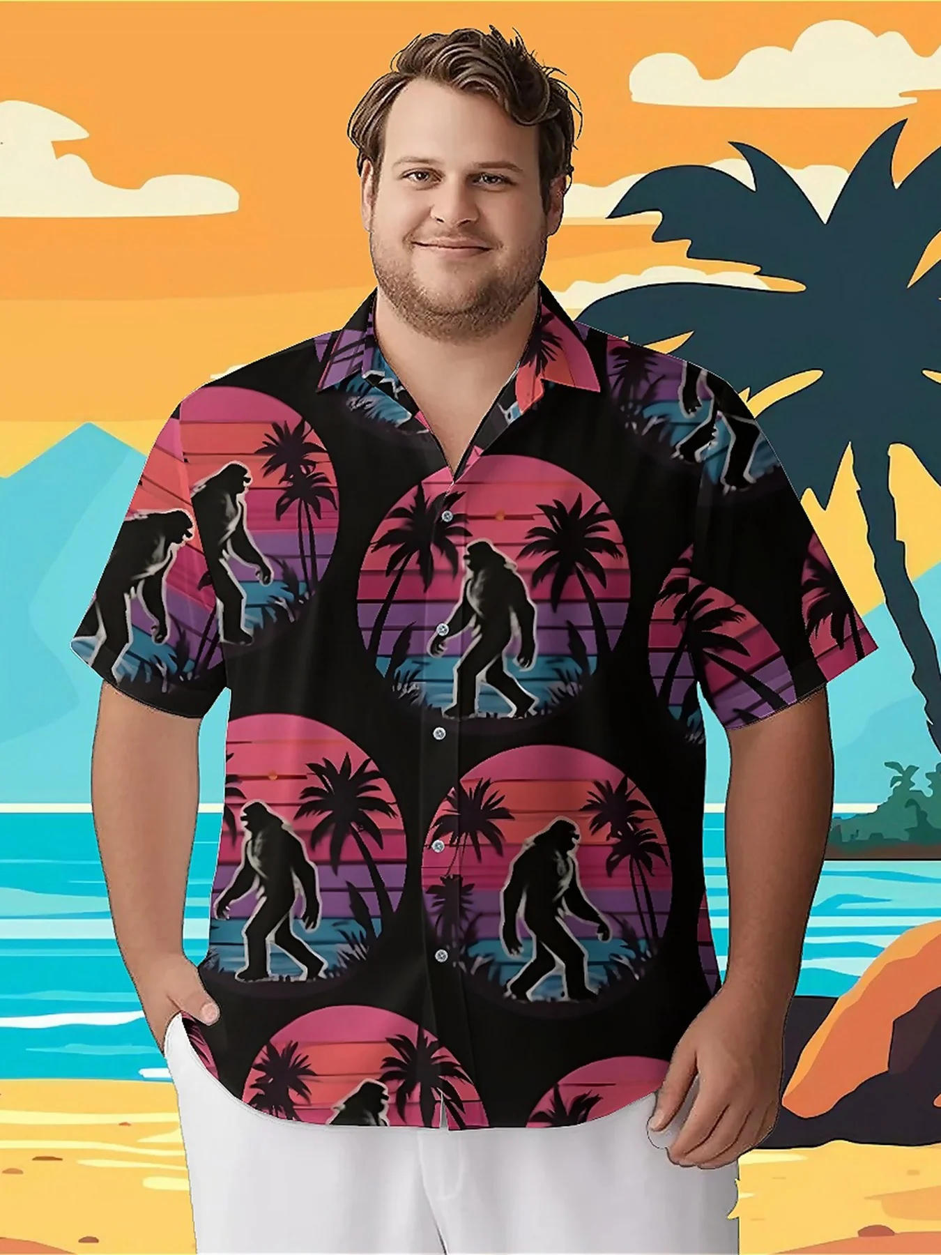 Мужские гавайские рубашки больших размероввинтажный узор bigfoot