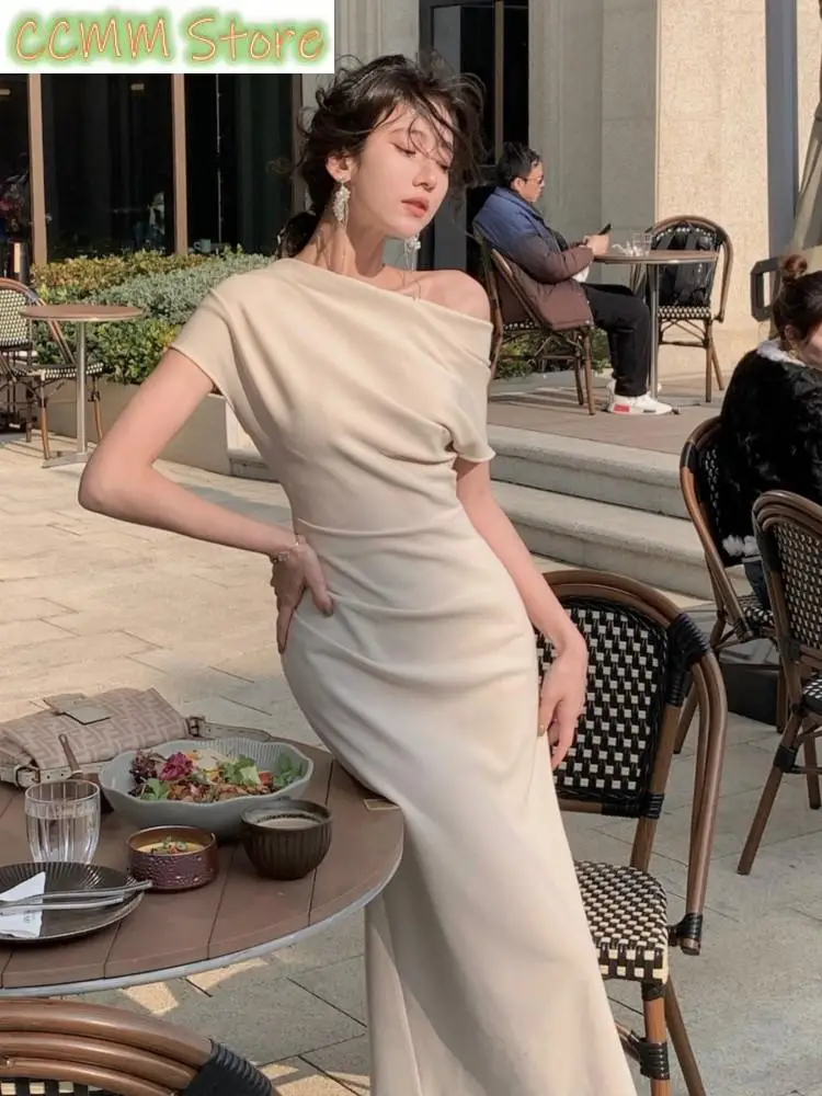 Новое французское элегантное однотонное платье миди для выпускного вечера - Фотография_4