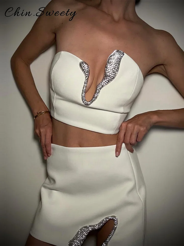 Сексуальная асимметричная короткая юбка со стразами