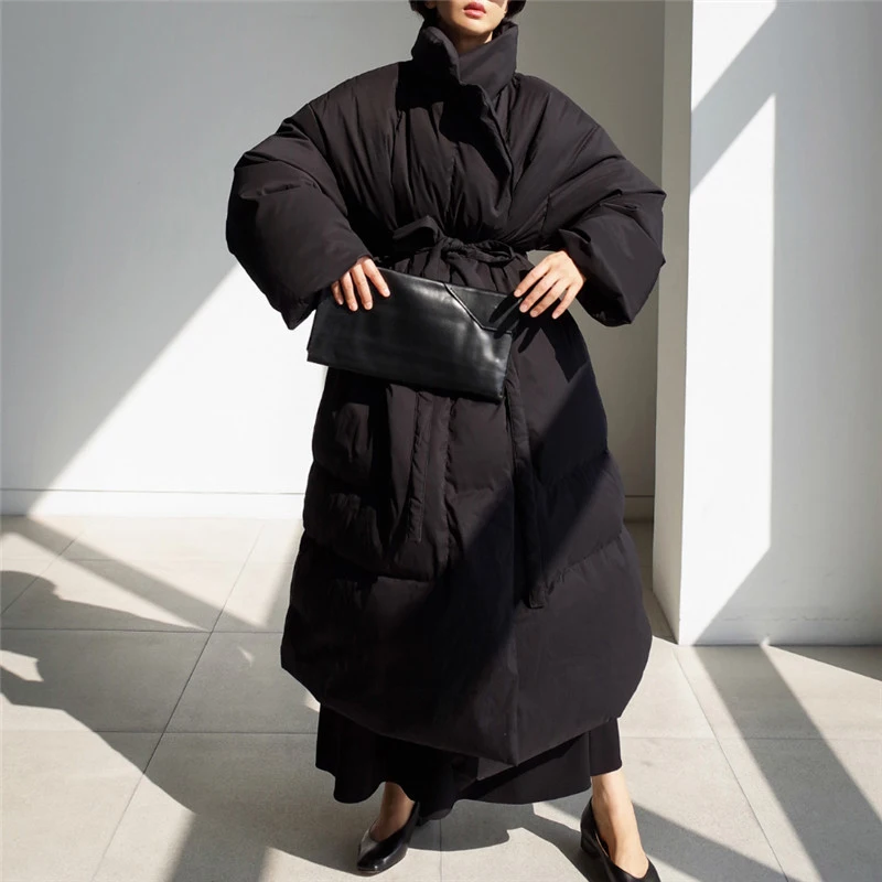 Новые зимние длинные пуховики с воротником-стойкой - Фотография_6