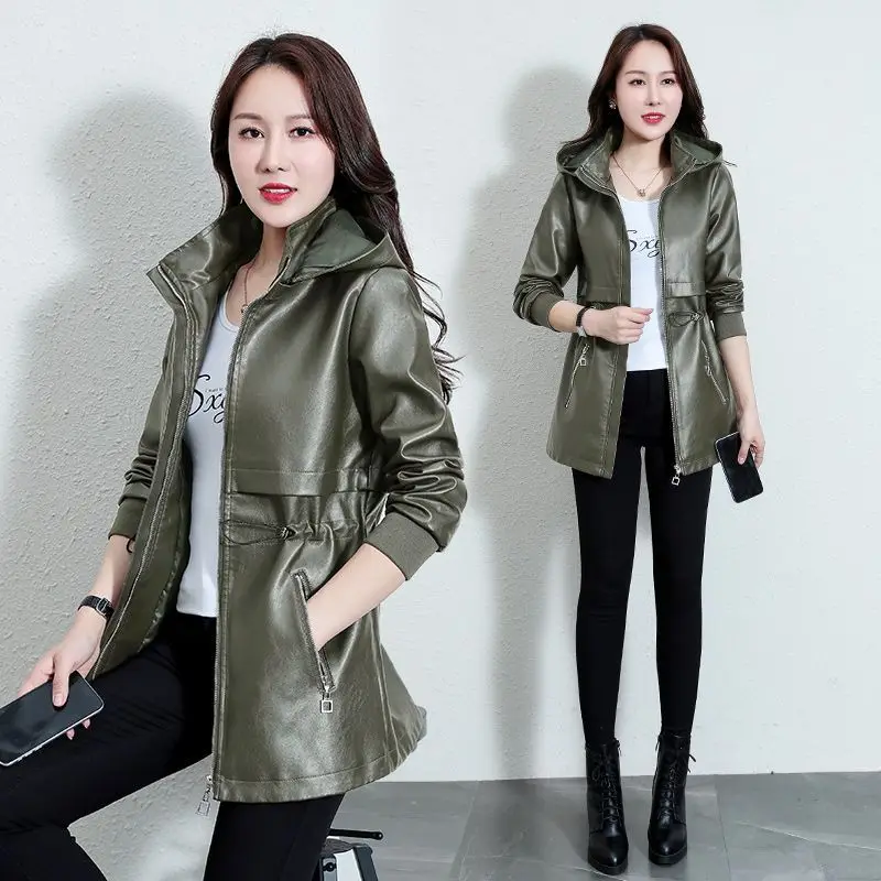 Года, высококачественная кожаная одежда для женщин в длинном пальто