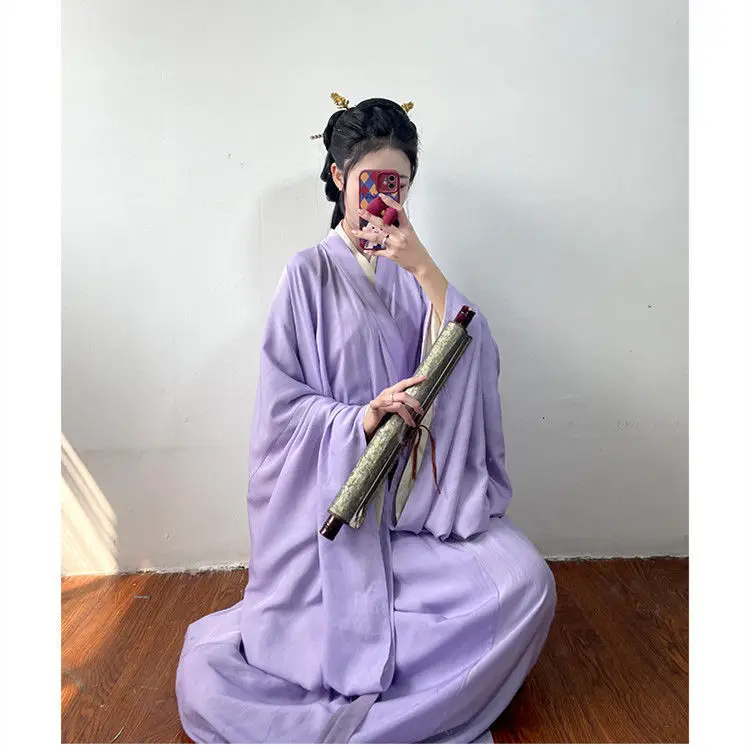 Прямой шлейф, однотонная элегантная женская одежда hanfu - Фотография_3