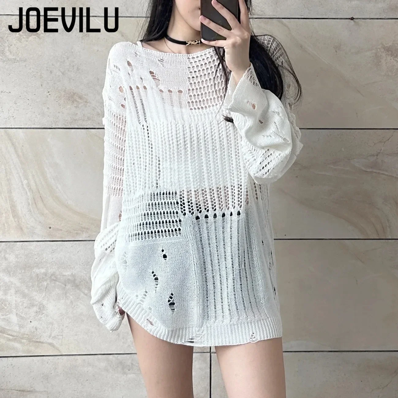 Joevilu полая вязаная блузка - Фотография_2