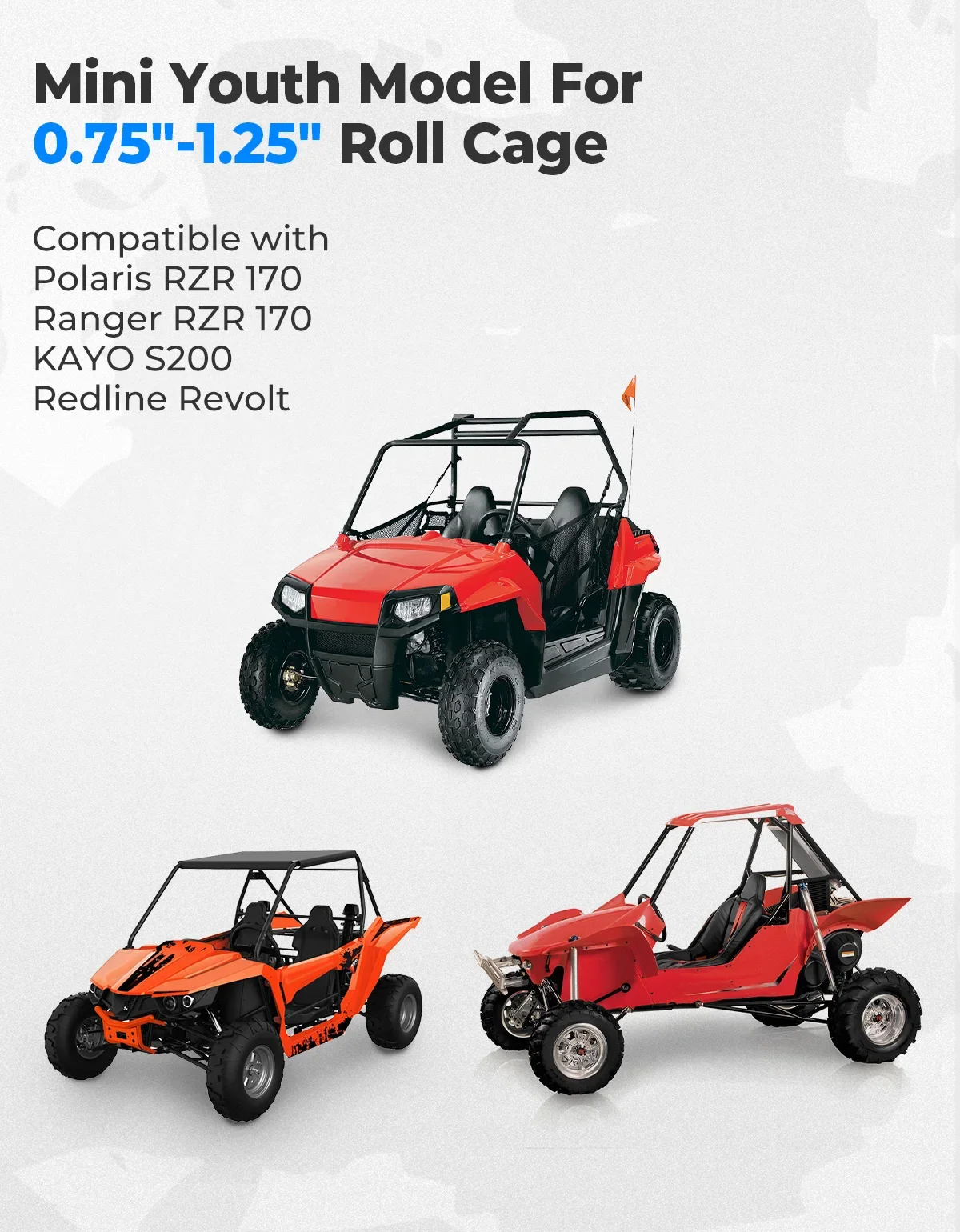 Боковые зеркала kemimoto mini youth utv подходят для рулонной клетки 0 - Фотография_2