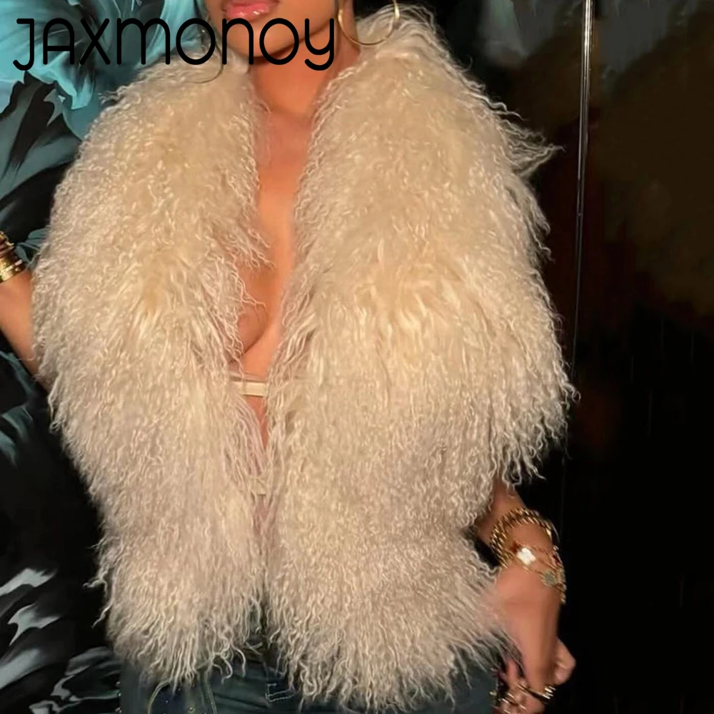 Jaxmonoy женский натуральный монгольский овечий мех с лямкой на шее