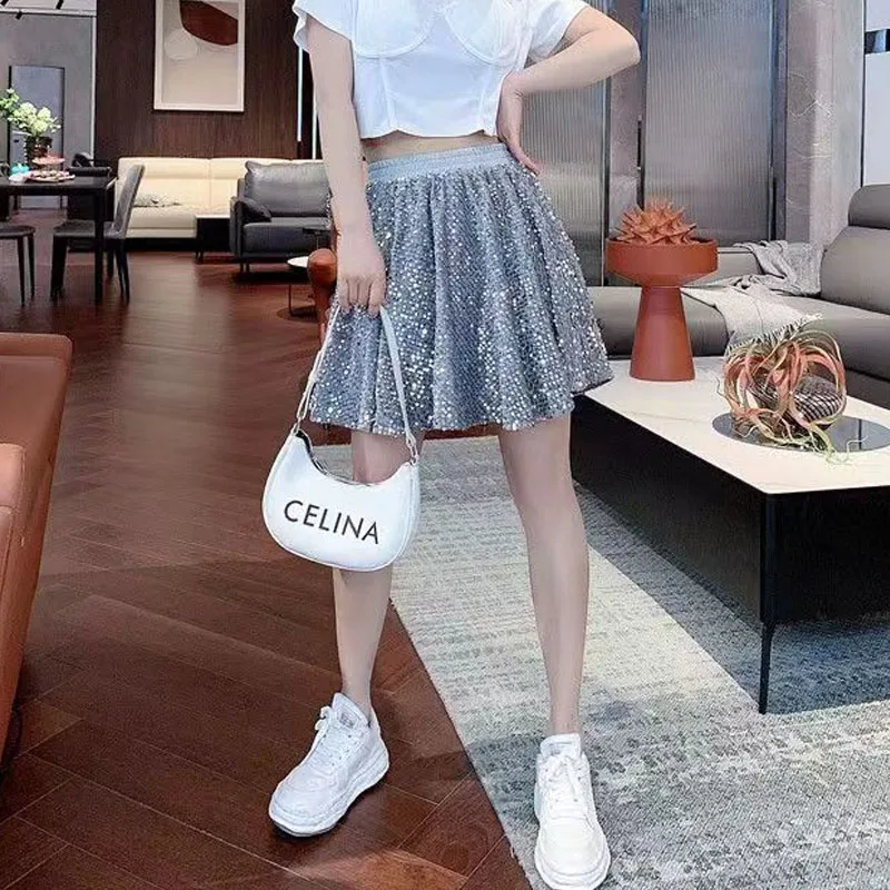 Модная женская однотонная мини-юбка с блестками - Фотография_6